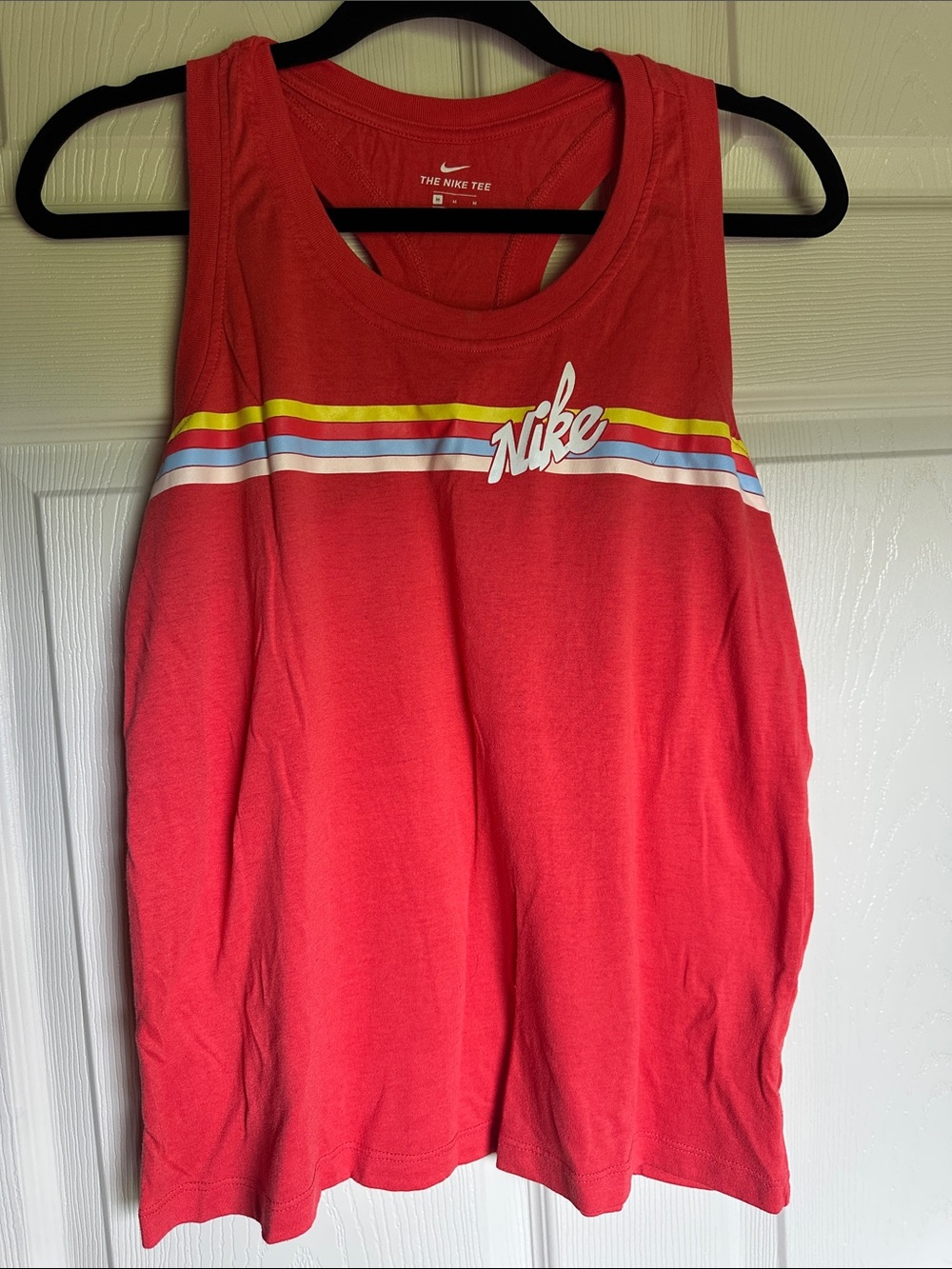 Nike Women's Coral Red Tank with Rainbow Stripe